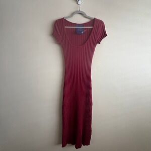 Simon Miller Red Pink Ribbed Cotton Scoop Neck Maxi Dress XS Minimalist